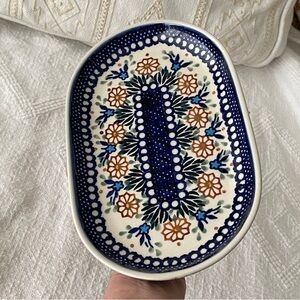Polish Pottery Oval Serving Dish Flowers & Leaves